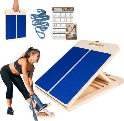 Slant Board Calf Stretch with Stretch Strap, 300 lb Portable Incline Board | Training Poster, Non-Slip Adjustable Wooden Calf Mobility Board for Calf Ankle Knees Achilles Physical Therapy Leg Exerciser