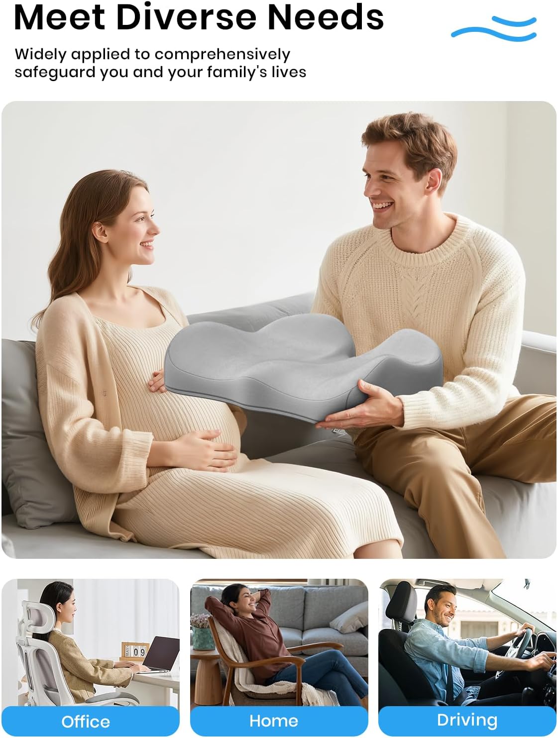 Benazcap Seat Cushion - Memory Foam Car Seat Pad - Sciatica & Lower Back Pain Relief - Car Seat Cushions for Driving - Road Trip Essentials for Drivers, Green