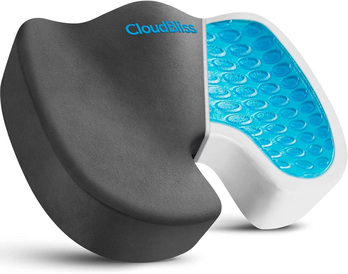 CloudBliss Gel Memory Foam Seat Cushion for Long Sitting, Large, Black
