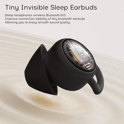 Sleep Earbuds Bluetooth 6.0, Mini Invisible Silicone Sleep Earbuds for Side Sleepers, Noise Blocking Sleeping Headphones, Hidden Earbuds with LED Display for Small Ears, Sleep & Relax（Beige）
