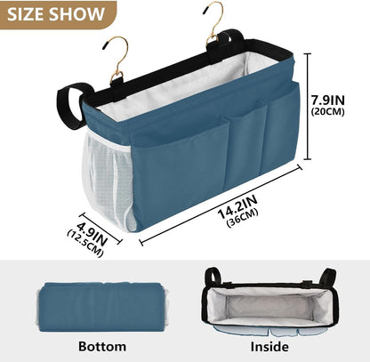 Black Bedside Caddy Storage Bag Bedside Organizer for Bed Rails College Dorm Room Organizer Caddy Hanging Shelf 6 Pockets with Hooks for Drinks Magazine Phone Holder