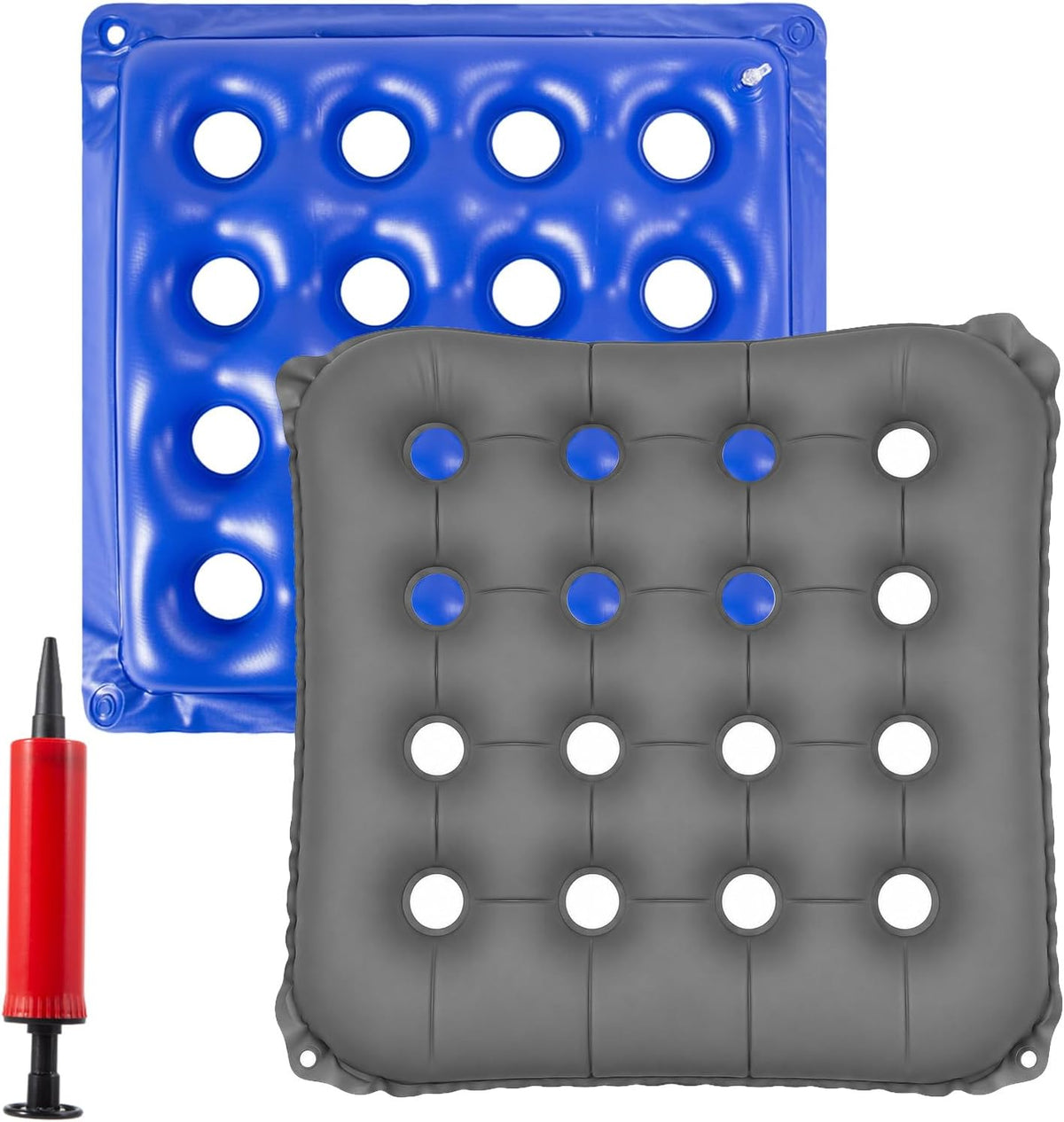 2-Pack Inflatable Waffle Cushion for Pressure Relief, Wheelchair Cushion for Pressure Redistribution, Portable Air Seat Cushions for Office Chair Car Seat, Breathable Seat Pad, Includes 1 Air Pumps
