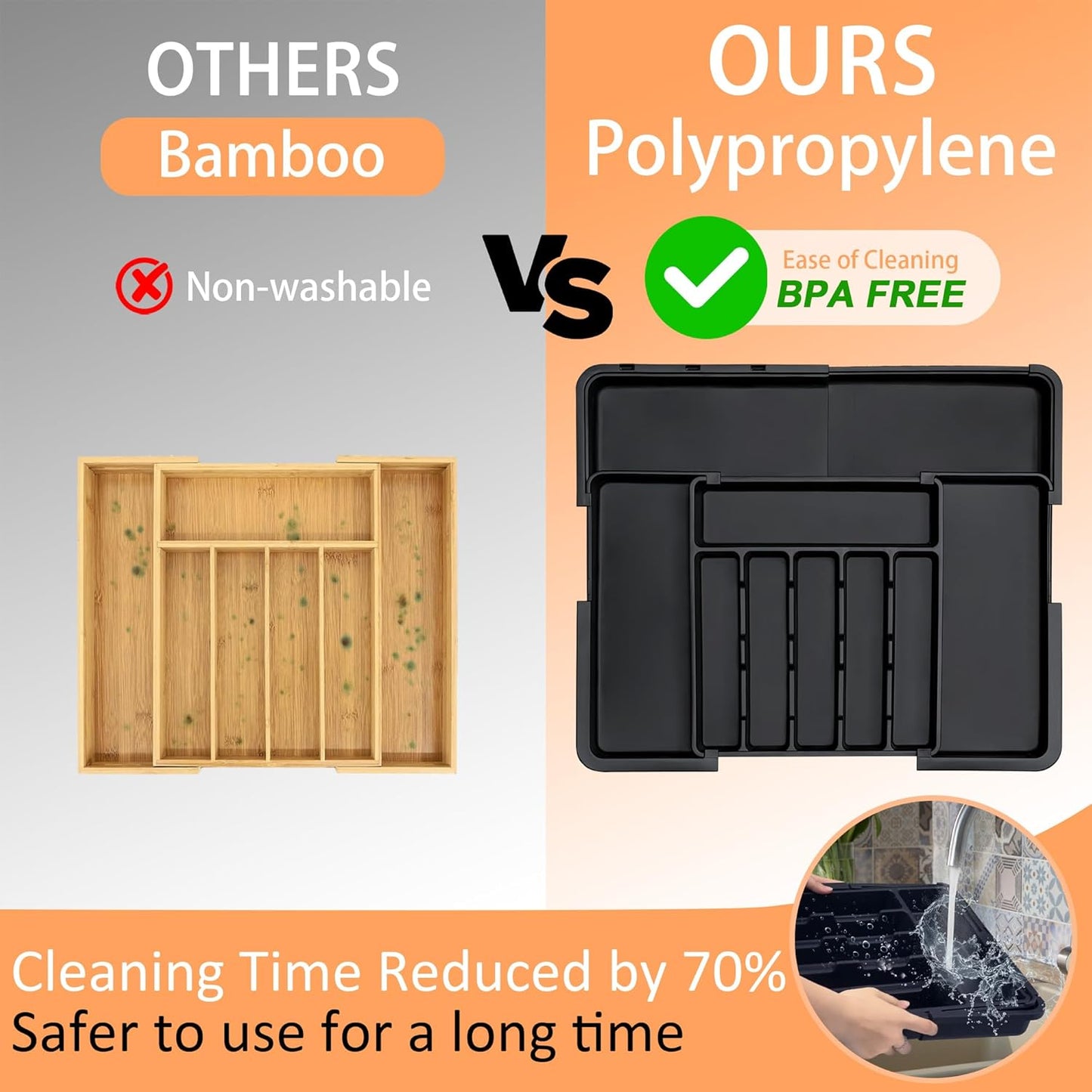 Large Silverware Drawer Organizer Expandable Kitchen Utensil Organizer BPA Free Flatware Cutlery Holder Tray Adjustable Plastic Drawer Divider Storage for Forks Knives 6-9 Slots White