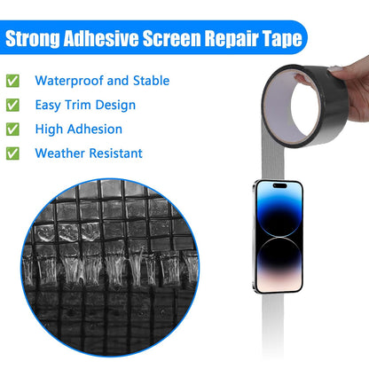 Window Screen Repair Tape Mosquito Net Repair Tape Cuttable and Strong Adhesive Fiberglass 2IN*16.4FT for Window Doors Tears Holes for Screen Repair