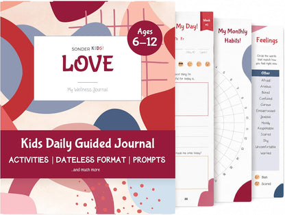 Sonder Kids Wellness Gratitude Journal - Kids Journal for Girls and Boys, Hands-On Activities like Crosswords, Coloring and Nature Prompts, Undated, Ages 6-12, 56 pages