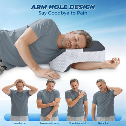 SAHEYER Side Sleeper Pillow with Arm Holes, 2 in 1 Shoulder Relief System for Rotator Cuff Pain, Memory Foam Pillow for Adults with 3 Arm Place Hole - for Side, Back and Stomach, Black