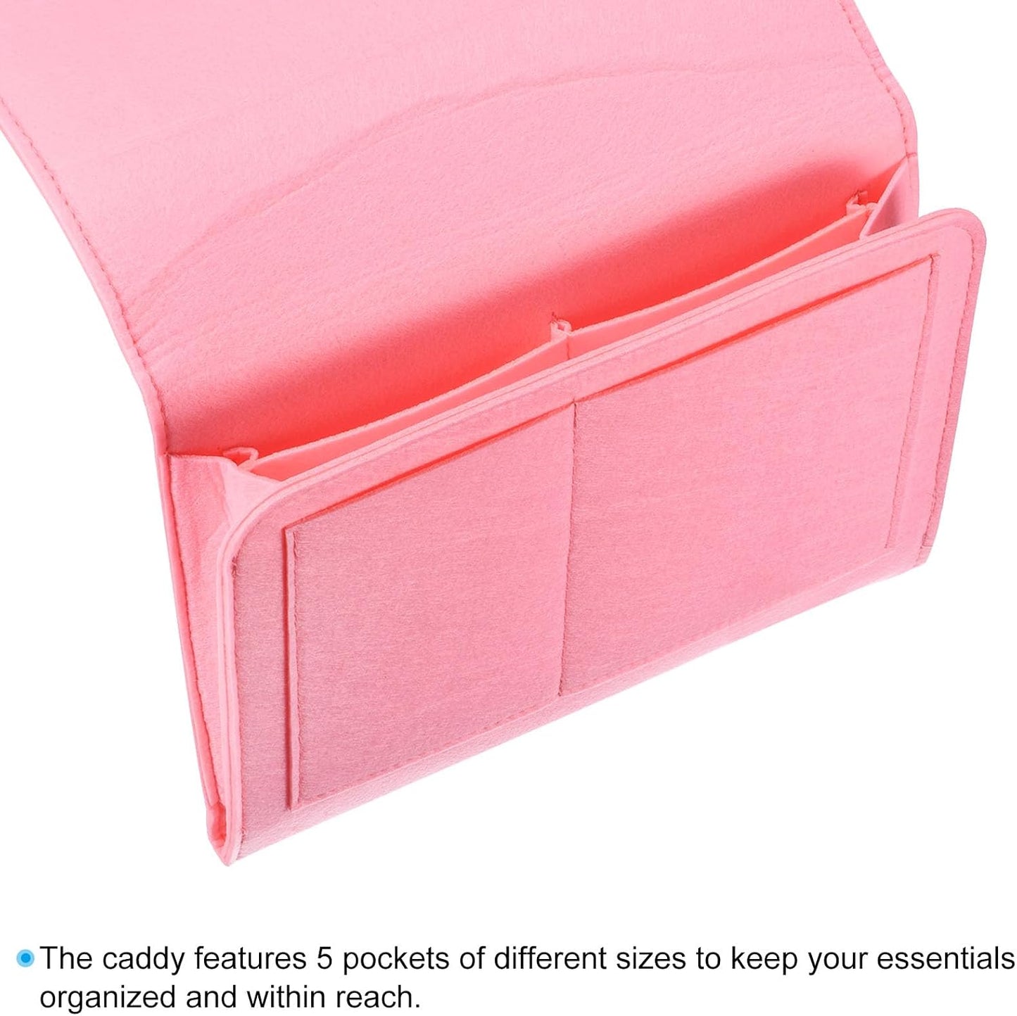 PATIKIL 11in Bedside Caddy, Bed Caddy Bedside Organizer Hanging 5 Pocket Soft Felt Bed Pockets Bedside Storage Organizer Remote Control Holder for Bedroom Phones Glasses, Pink