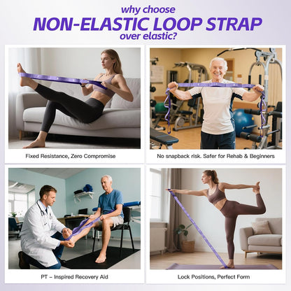 Non Elastic Stretching Strap with Loops - Yoga Straps for Physical Therapy, Durable Stretch Bands for Exercise, Flexibility Training, Hamstring & Leg Stretcher, Yoga/Pilates/Gymnastics