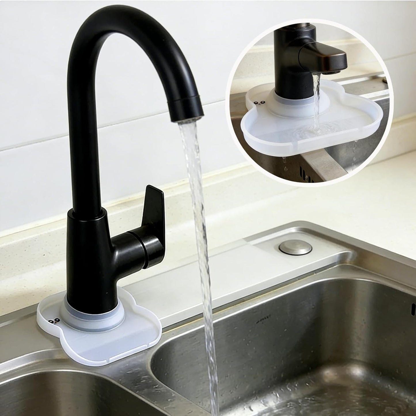 Silicone Faucet Mat for Kitchen Tap Compact Sink Splash Guard Protectors Behind Draining,Grey 2PCS