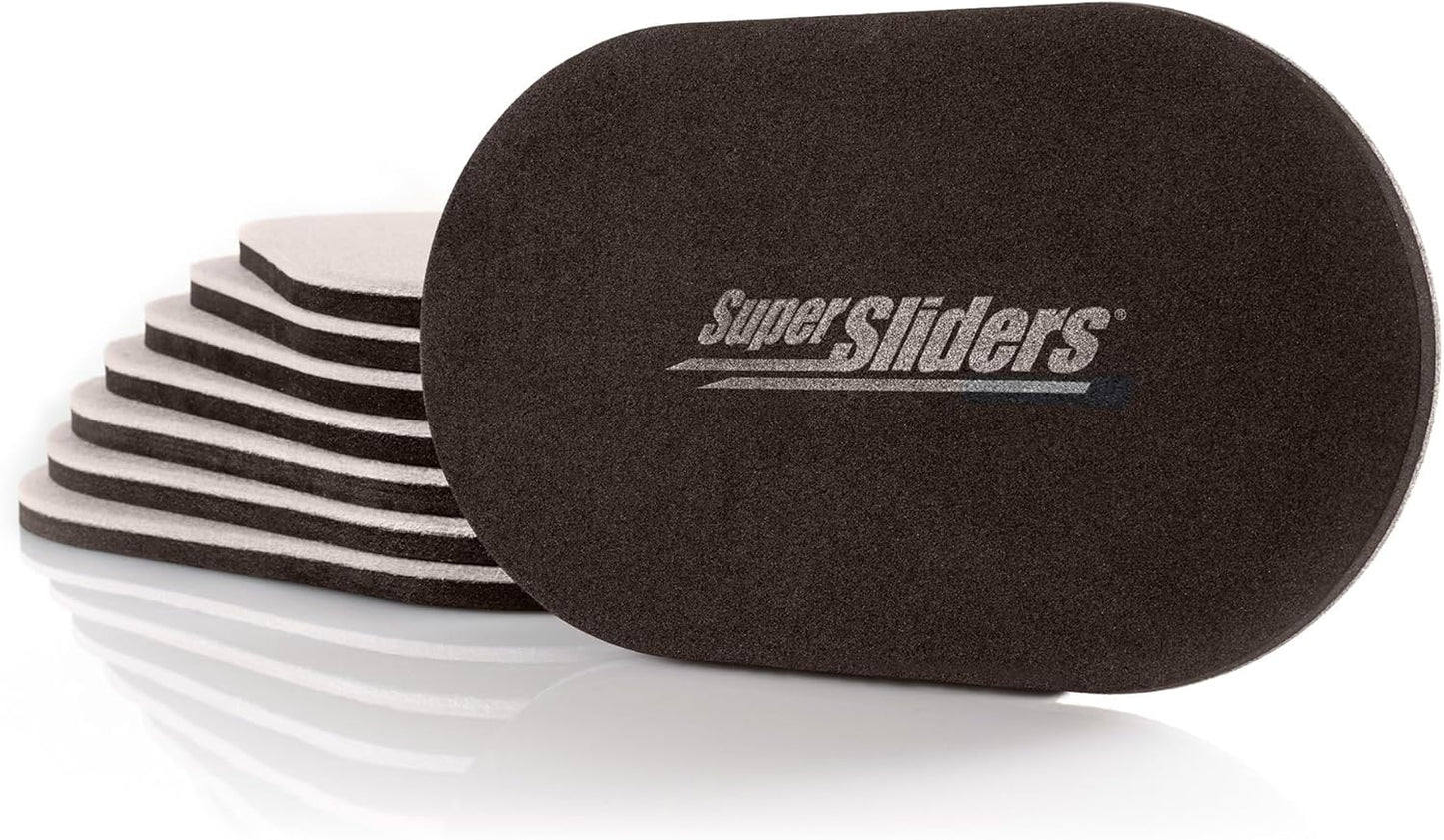 Super Sliders 5-3/4" x 9-1/2" XL Oval Reusable Furniture Sliders for Carpet, Anti-Slip Protective Furniture Moving Pads for Beds, Sofas, Dressers, Set of 4, Brown