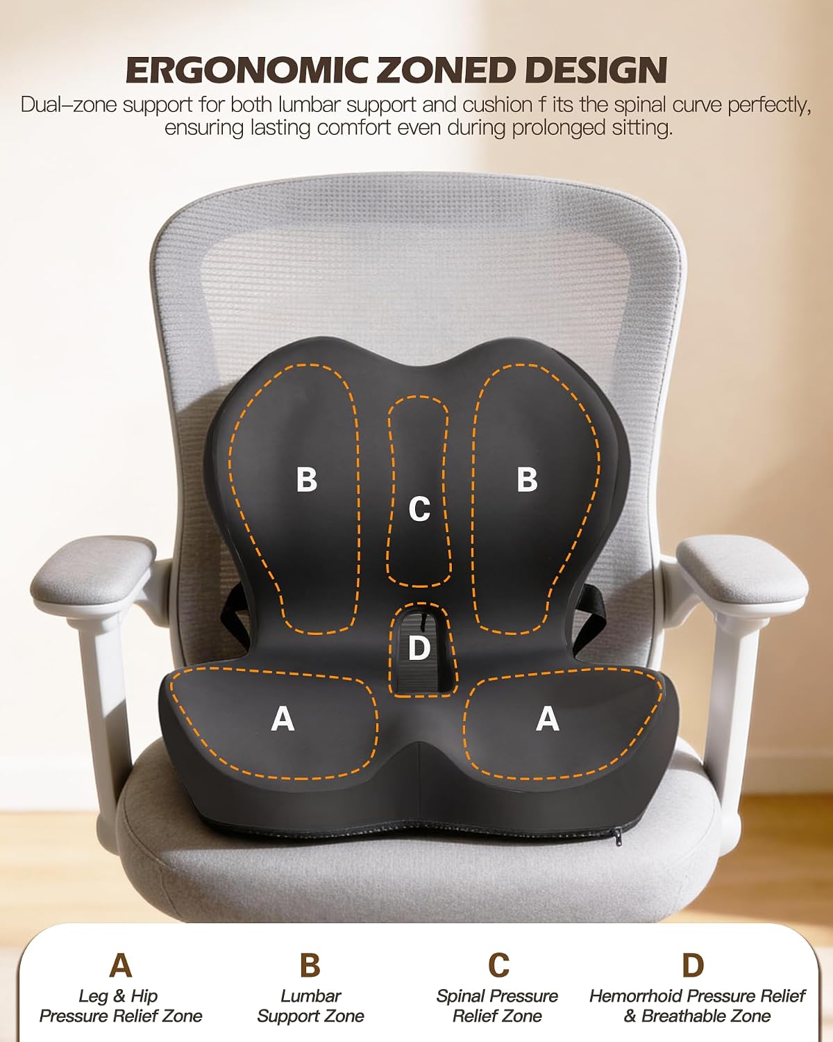 Office Chair Cushion for Tailbone & Low Back Pain Relief, Seat Cushions for Office Chairs with Comfortable Foam and High Backrest, Suitable for Office Chairs, Cars, Trucks, and Home Chairs