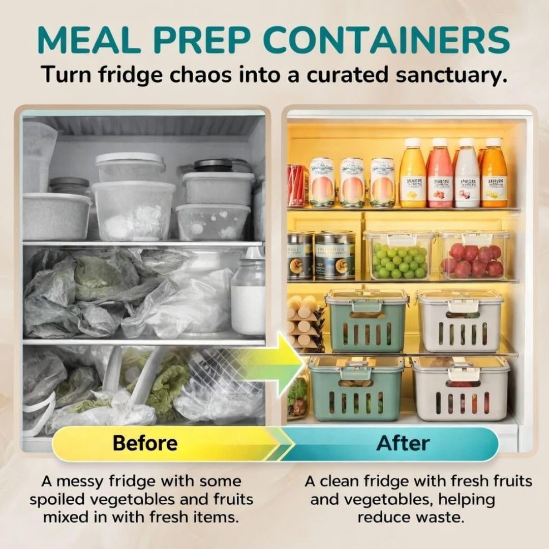 Fruit Containers for Fridge, 5-Pack Airtight Storage Set | Berry Storage Container for Refrigerator, Removable Colander, BPA-Free Non-Toxic Produce Organizer, Dishwasher Safe, White
