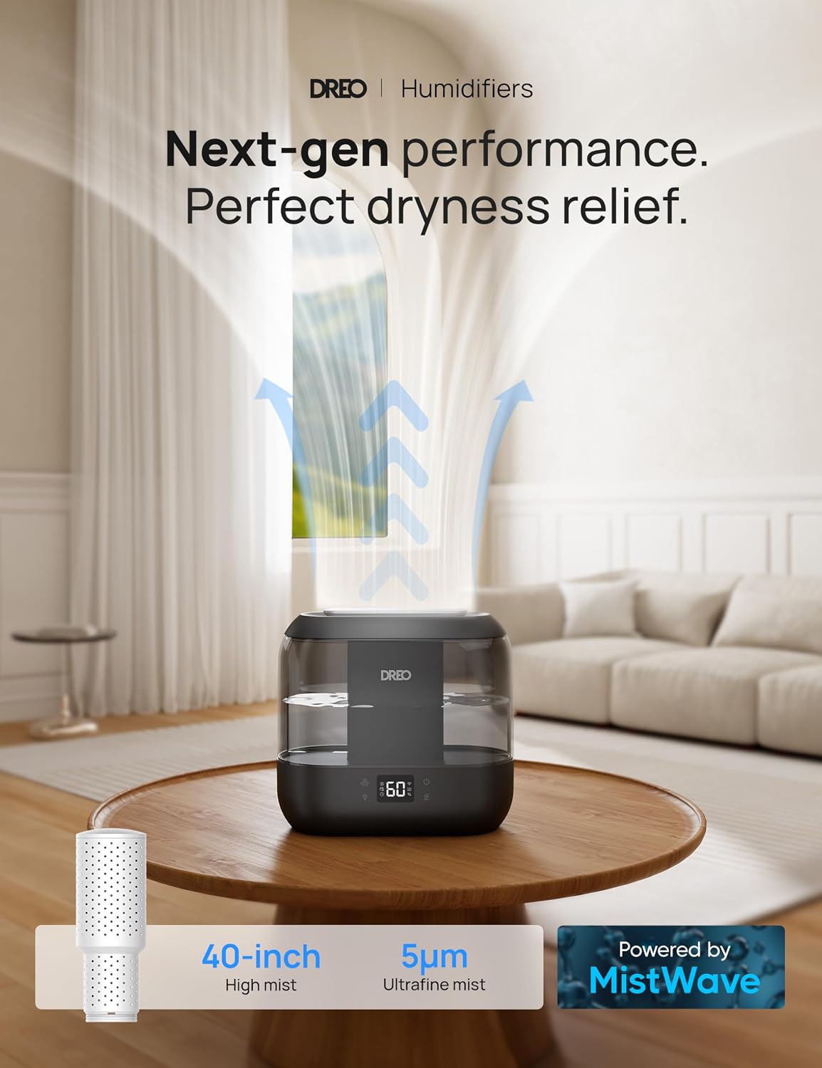 DREO Smart Humidifiers for Bedroom, 4L Cool Mist Humidifier