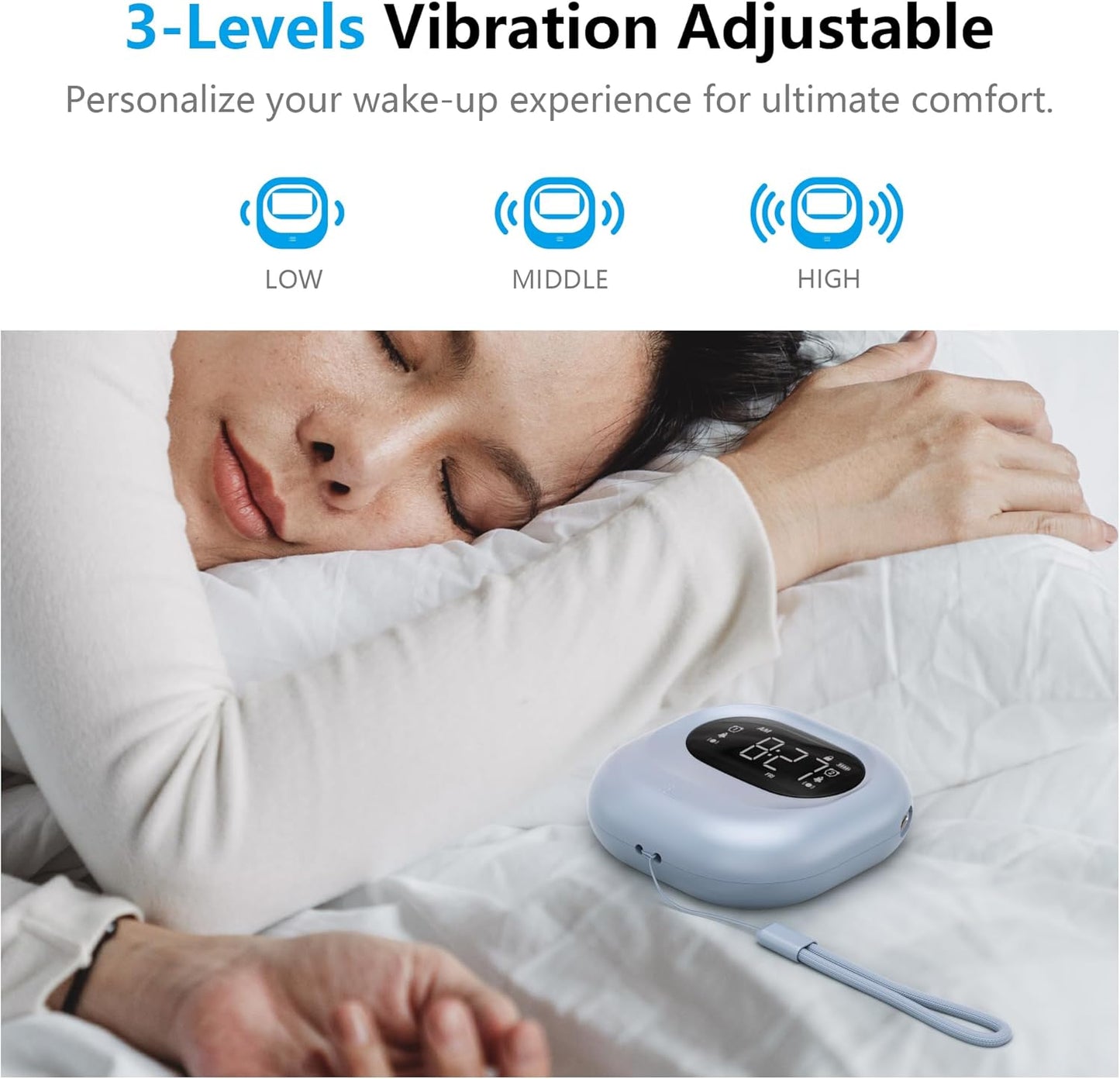 Vibrating Alarm Clock Rechargeable Battery Operated Cordless & Dual Alarms | Bed shaker for Under Pillow, Travel-friendly, Weekday/weekend Mode, Perfect for Heavy Sleepers & Hearing-impaired
