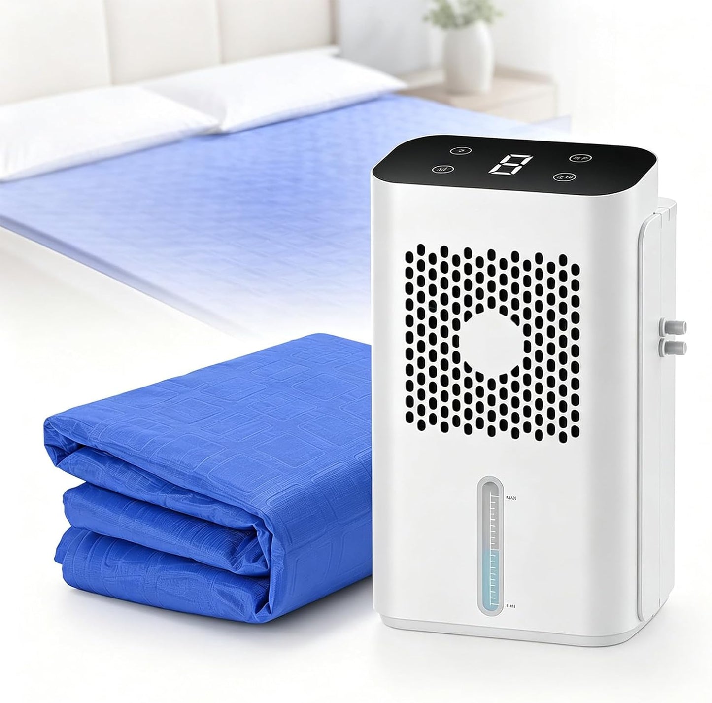 Bed Cooling System & Water-Cooled Mattress Pad for Single/Double 160*70cm | LCD Touch Control, Continuous Water Circulation Cooling, Low-Noise Fan, Ideal for Night Sweats & Summer Heat Relief