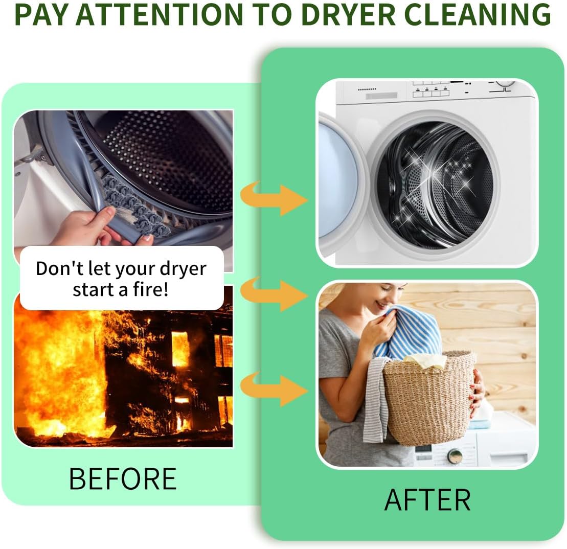Dryer Vent Cleaner Kit, Refrigerator Coil Brush & Crevice Cleaning Brush | 30 Inch Long Dryer Lint Brush, Washing Machine Cleaning Tools for Household Cleaning, Dryer Trap & Filter