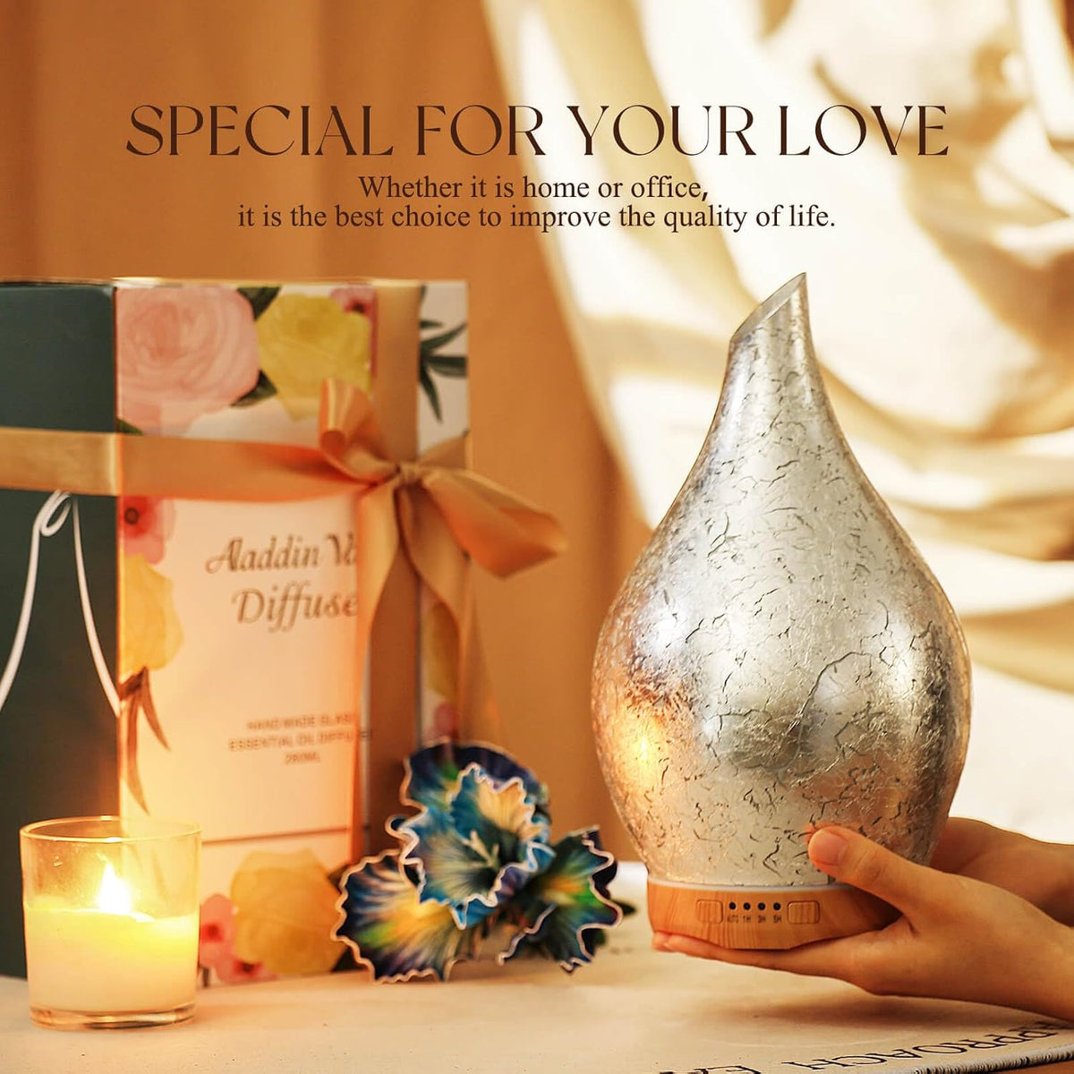 Porseme Essential Oil Diffuser 280ml Handmade Glass Diffuser 7H Runtime | Elegant Handmade Glass Aroma Diffuser with 7-color LEDs, Quiet Aromatherapy and Safe Auto Shut-off, Perfect for Gifts