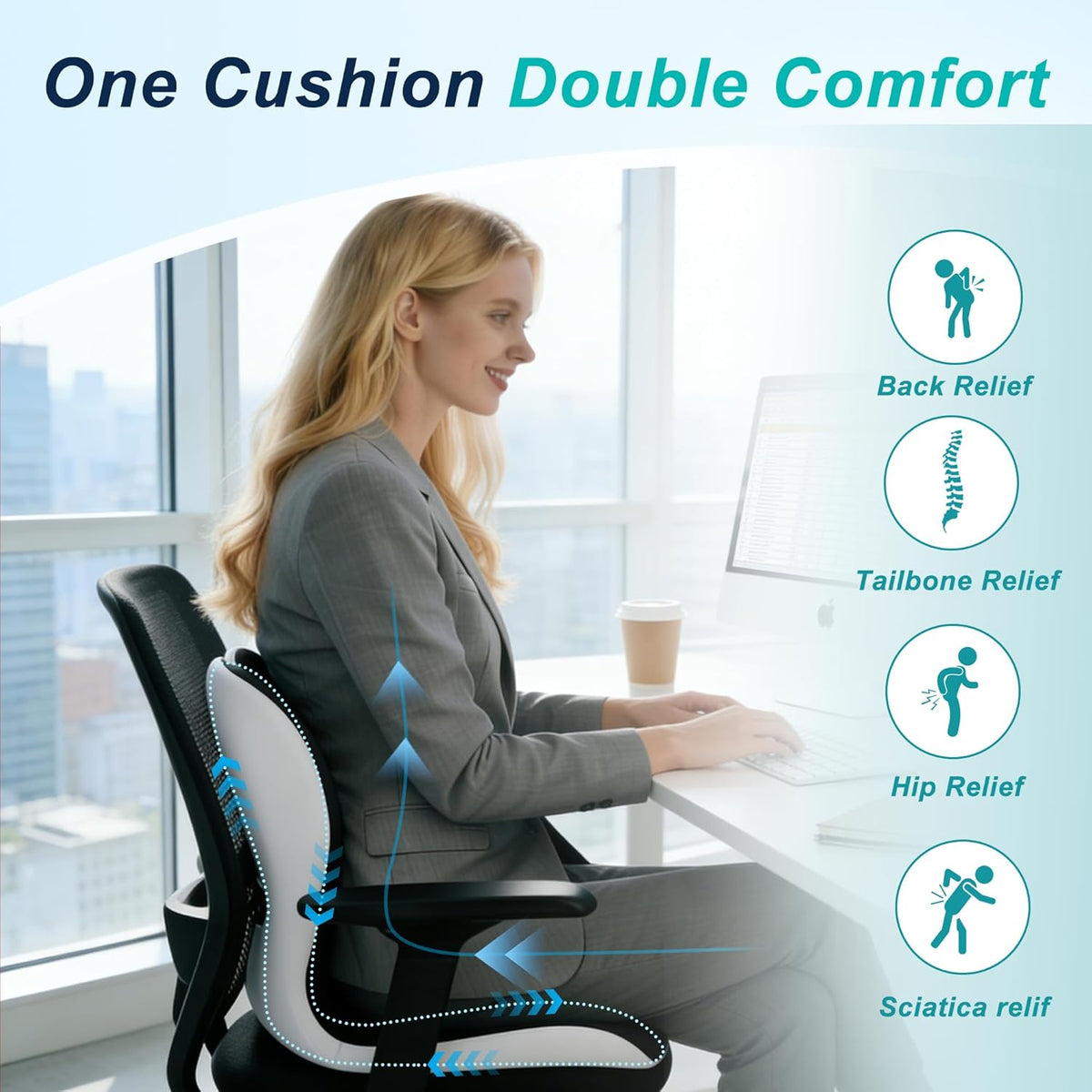 Seat Cushion for Office Chair, Ergonomic Cushion with Lumbar Support Pillow
