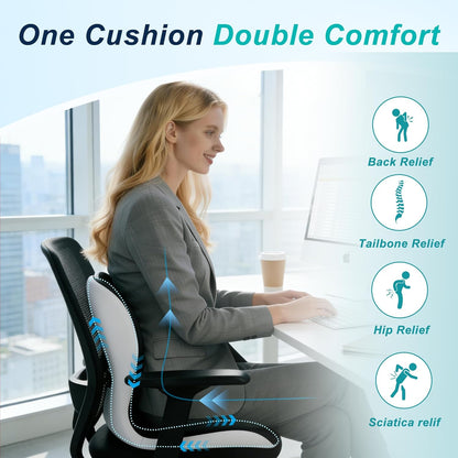 Seat Cushion for Office Chair, Ergonomic Cushion with Lumbar Support Pillow