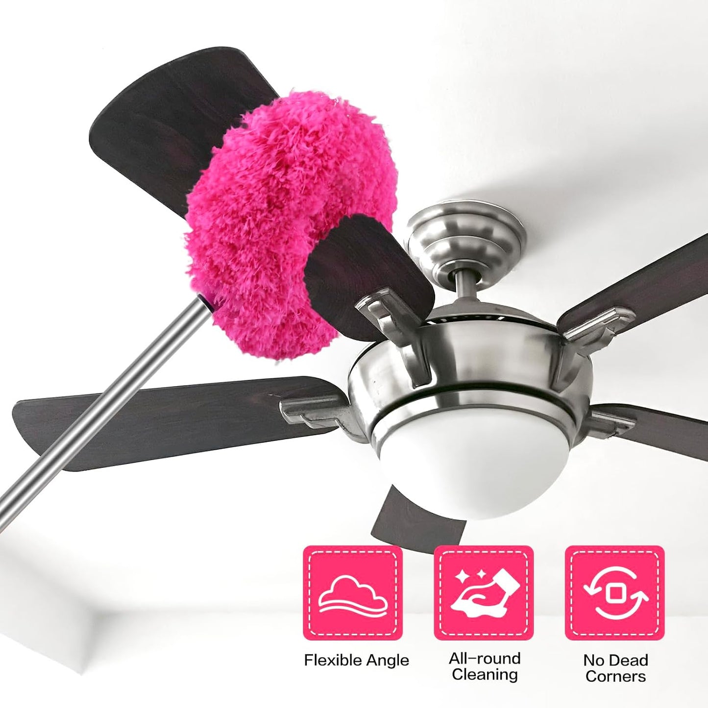 Ceiling Fan Cleaner Duster Reusable Microfiber Ceiling Fan Blade Cleaner Removable Duster with Extension Pole Adjusts 13 to 49.7 Inch for Cleaning Walls Bookshelves Furniture Door Window Top (Blue)