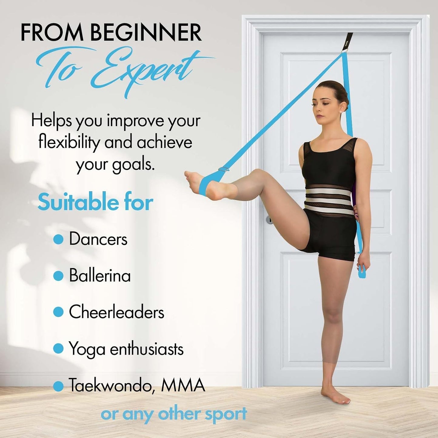 Stretching Strap with Door Anchor for Splits and Flexibility Training | Improve Leg Flexibility at Home, Ideal for Ballet, Dance, Cheerleading, Yoga, Pole Dance and Gymnastics