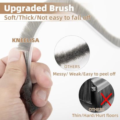 KNEELISA 39”X 1 Pack Door Sweep Brush Bottom Exterior & Interior,Silicone | Adhesive Under Door Draft Stopper with Bristle,Gap Filler Noise Blocker,Soundproofing Seal Strip,Black