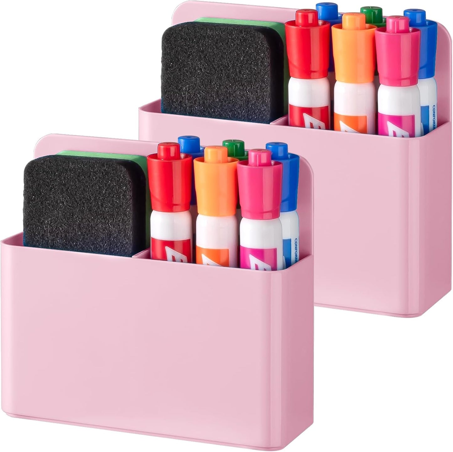 BEYGORM Plastic Magnetic Pen Holder, Powerful Magnet, 2 Pack | Classroom Must Haves, Dry Erase Marker Holder for Whiteboard, School Locker Organizer, Pencil Cup for Refrigerator(Black)