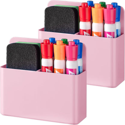 BEYGORM Plastic Magnetic Pen Holder, Powerful Magnet, 2 Pack | Classroom Must Haves, Dry Erase Marker Holder for Whiteboard, School Locker Organizer, Pencil Cup for Refrigerator(Black)