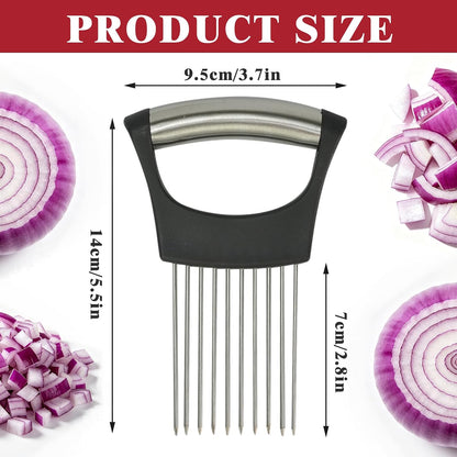 Zoyiancy 2 PCS Stainless Steel Onion Holder, Cutting Tool for Vegetables | Stainless Steel, Protective Cover, Non-Slip Grip, Easy To Wash, Dishwasher, Slices Veggies, Fruit Meat, Onion, Potato, Tomato