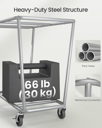 SONGMICS Laundry Basket with Wheels, 3-Section Laundry Sorter, 76.6 Gallons (290 L) Rolling Hamper with Removable Bags, Heavy-Duty Steel Frame, Cream White, Dark Gray and Ink Black URLS010X01