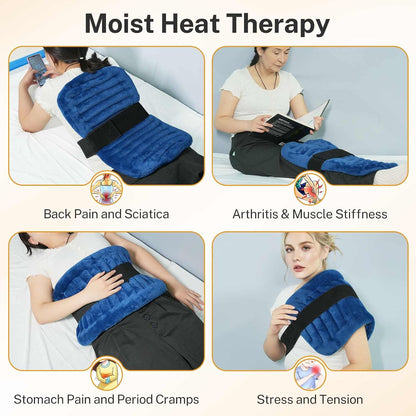 Extra Large Heating Pad Microwavable for Back with Moist Heat, Flaxseeds Heating Pads for Full Back, Neck and Shoulders, Stomach Cramps, and Muscle Aches,for Both Hot and Cold Therapy - Navy Blue