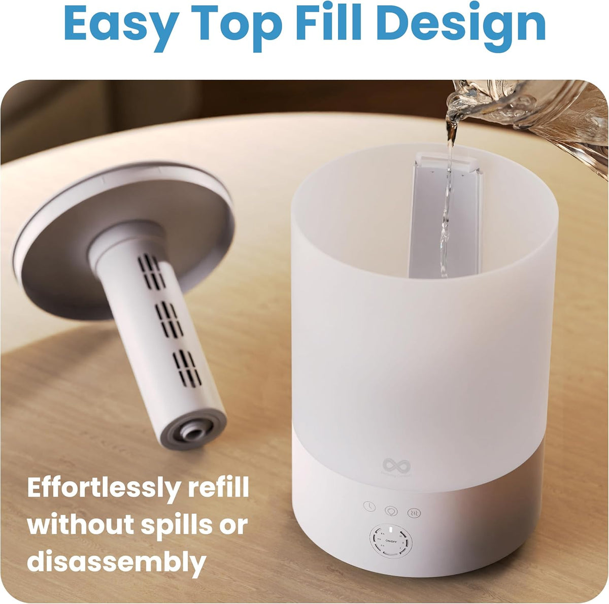 Everlasting Comfort 2.5L Top Fill Humidifier for Bedroom – 28dB Ultra-Quiet, Easy to Fill & Clean, 24HR Runtime, Night Light, Timer, Ultrasonic Cool Mist, Auto Shut-Off for Indoor Use
