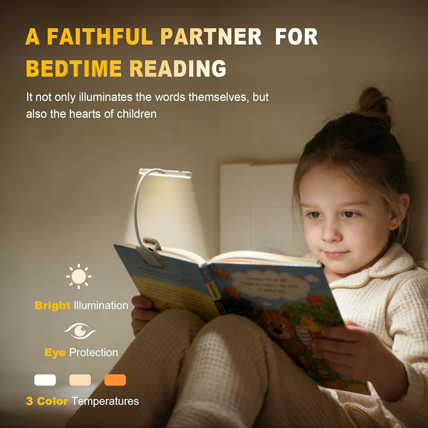 Rechargeable Kids Book Light, Cute Bookmark Reading Light for Kids, Dimmable Portable LED Book Light for Reading in Bed, Eye-Caring Bedtime Reading Lamp for Children & Travel, Brown