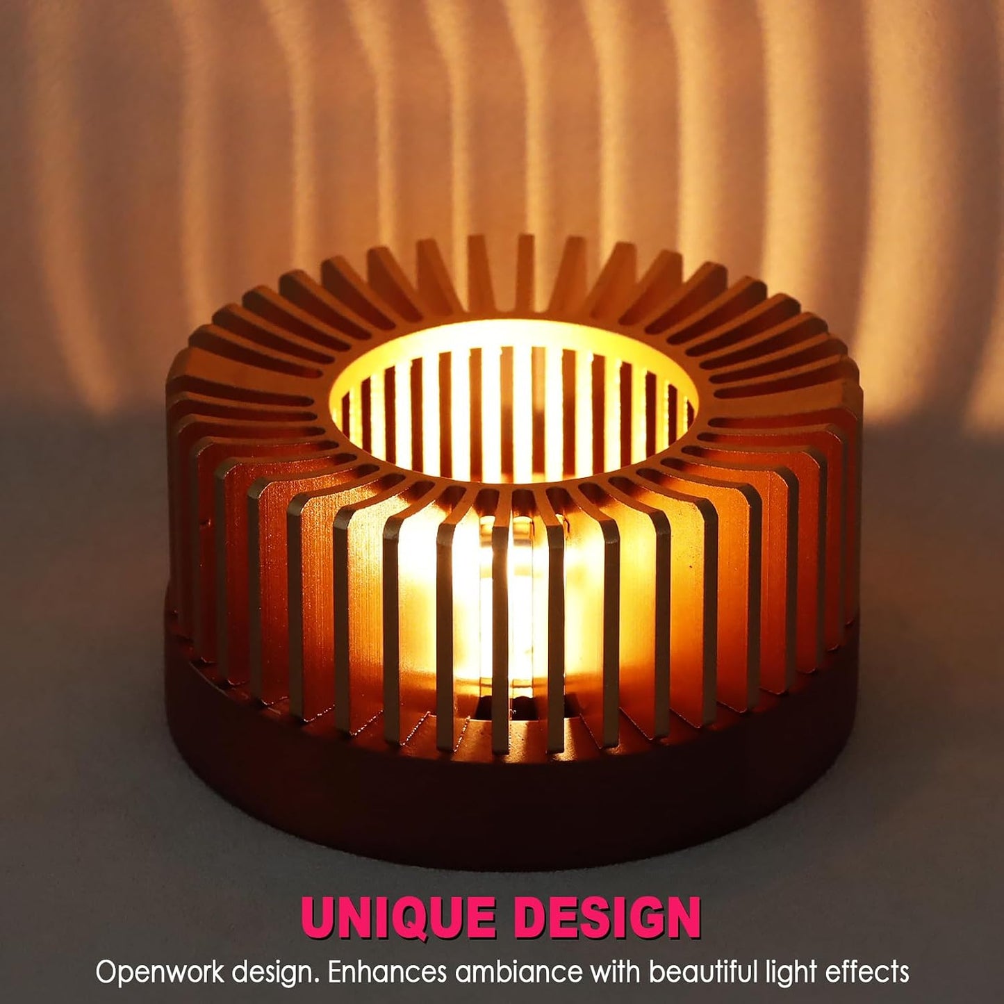 Teapot Warmer, Aluminum Alloy & Wood Tea Warmer with Tealight Holder, Rose Gold Teapot Heater for Heating Coffee, Milk, Food Indoors and Outdoors, Suitable for All Teapots