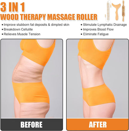 KintKita Wood Therapy Massage Tools,Back Wooden Massage Roller Rope Tool Maderoterapia Kit Professional Cellulite Massager for Body Shaping, Contouring,Back Neck Leg Muscle Relief