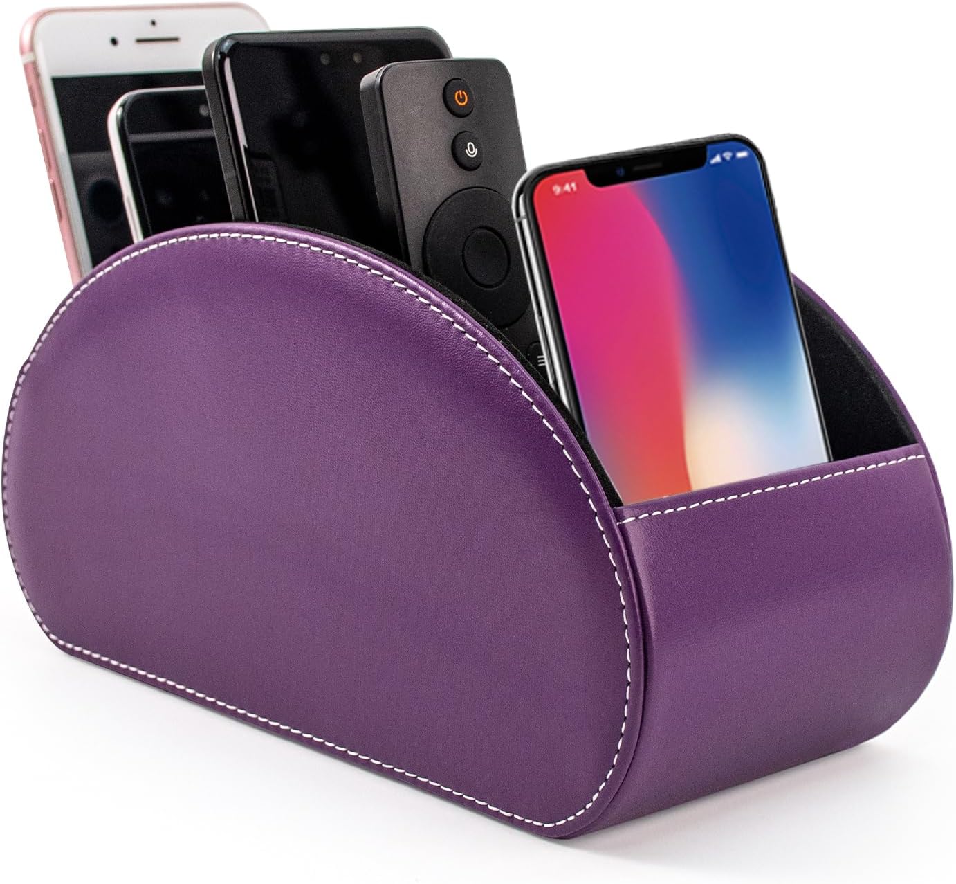 Remote Control Holders Organizer Box with 5 Compartment PU Leather Caddy | Multi-functional Office Desk Storage Caddy Store Tv Remote for Media Player,Brush,Pencil,Glassees&Office Supplies
