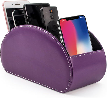 Remote Control Holders Organizer Box with 5 Compartment PU Leather Caddy | Multi-functional Office Desk Storage Caddy Store Tv Remote for Media Player,Brush,Pencil,Glassees&Office Supplies