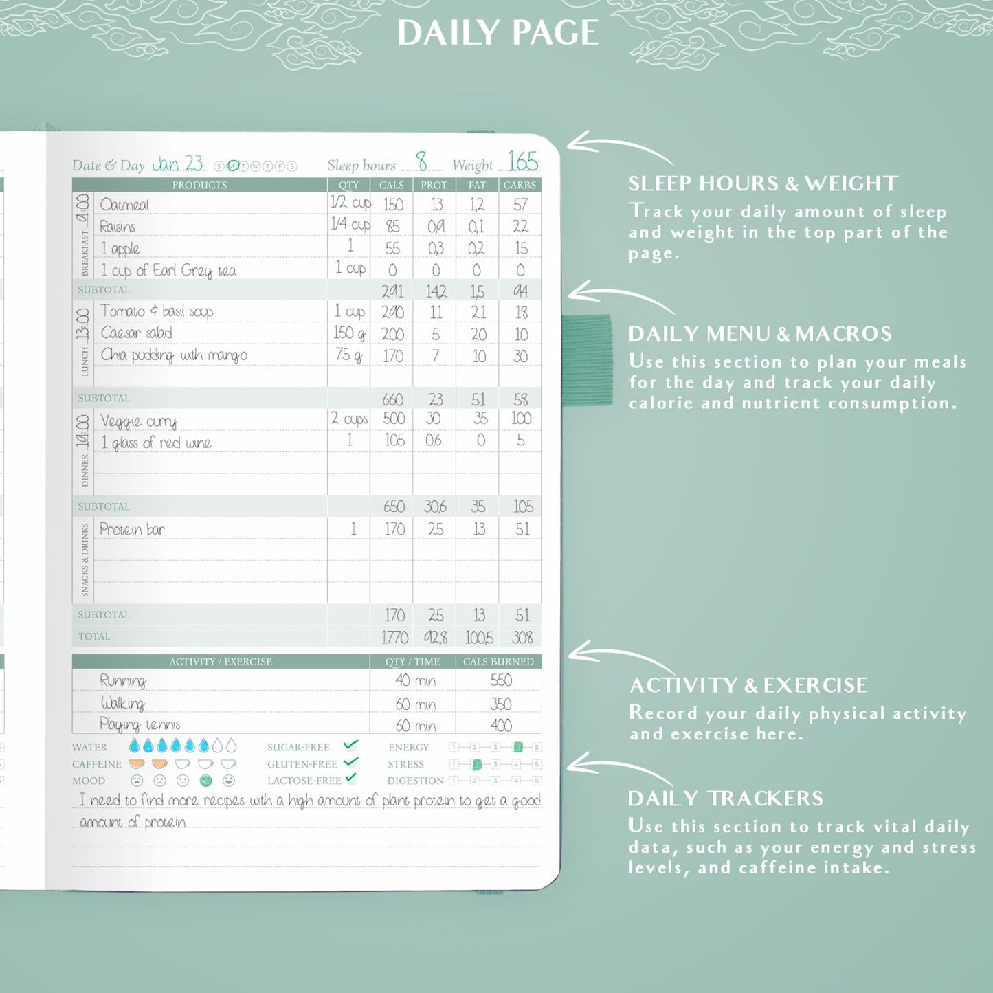 Legend Food Journal, Weight Loss & Meal Tracking Diary 5.8x8.3 Hot Pink | Undated wellness planner, Fitness & health diary, Daily calorie counter notebook for weightloss, Diet tracker, Lasts 6 months