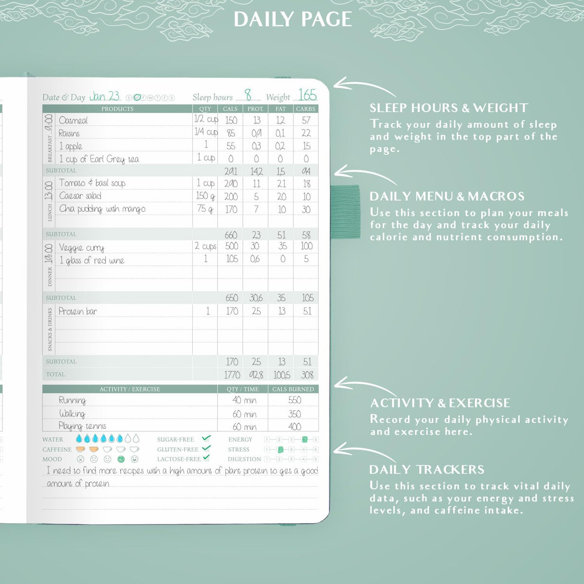 Legend Food Journal, Weight Loss & Meal Tracking Diary 5.8x8.3 Hot Pink