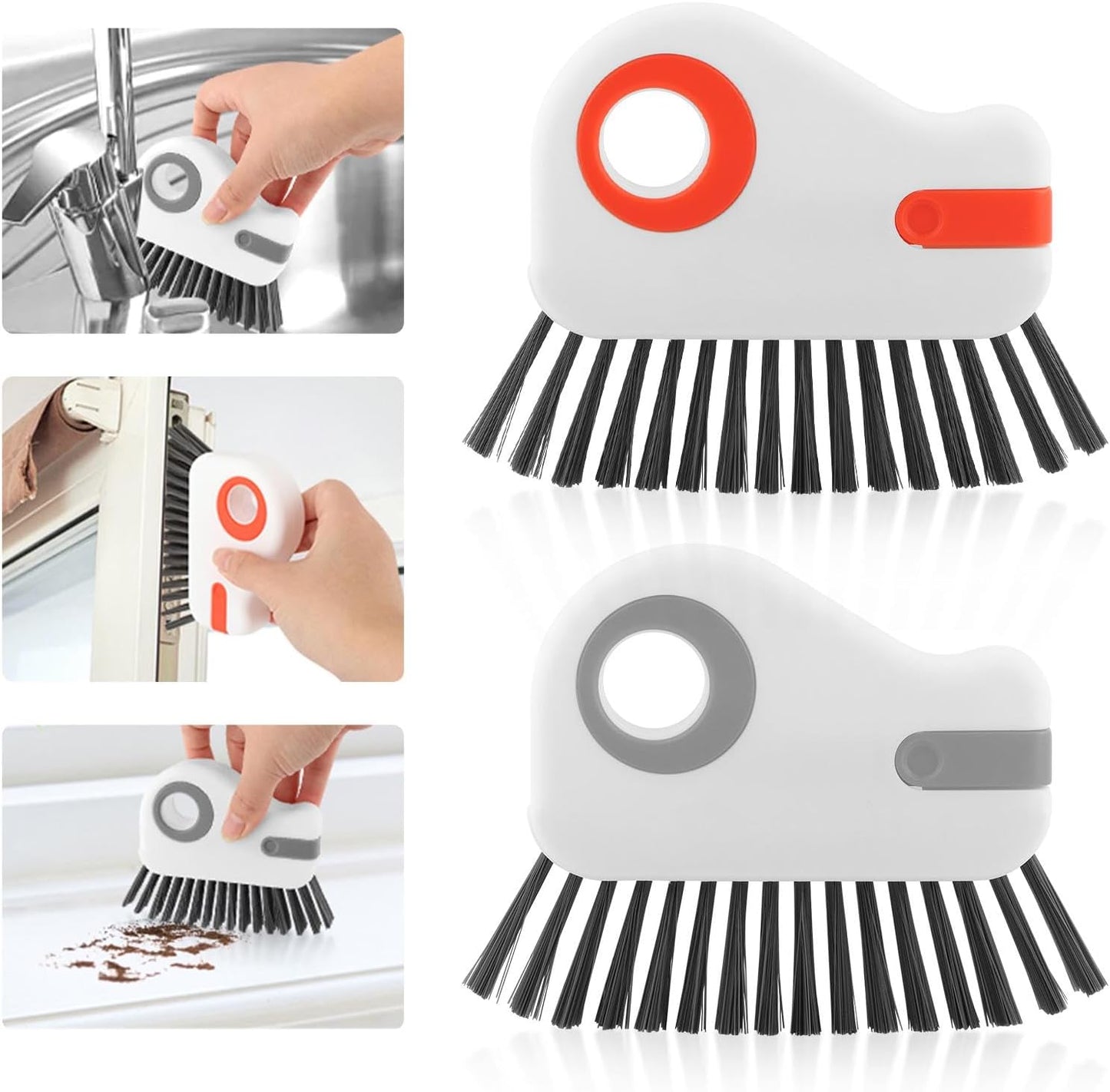 2Pcs 2 in 1 Groove Cleaning Brush, Window Track Cleaning Tools with Hidden Scraper, Multifunctional Hard Bristle Grip Brush for Sliding Door Track, Window Sill