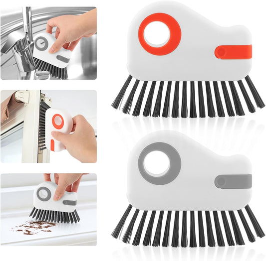 2Pcs 2 in 1 Groove Cleaning Brush, Window Track Cleaning Tools with Hidden Scraper, Multifunctional Hard Bristle Grip Brush for Sliding Door Track, Window Sill
