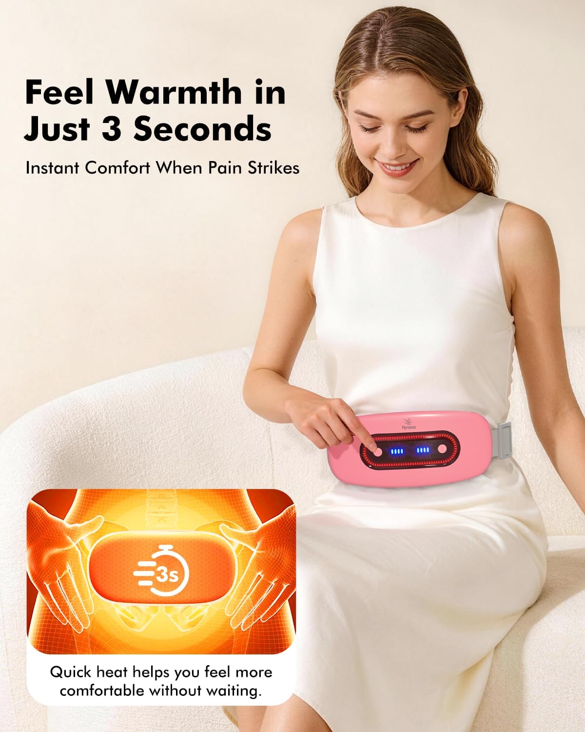 Portable Cordless Menstrual Heating Pad with 4 Heat Levels and 4 Massage Modes,Electric, Fast Large Heating Belly Wrap Belt (Black)