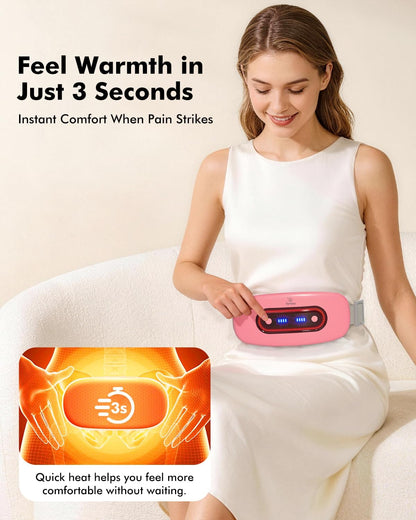 Portable Cordless Menstrual Heating Pad with 4 Heat Levels and 4 Massage Modes,Electric, Fast Large Heating Belly Wrap Belt (Black)