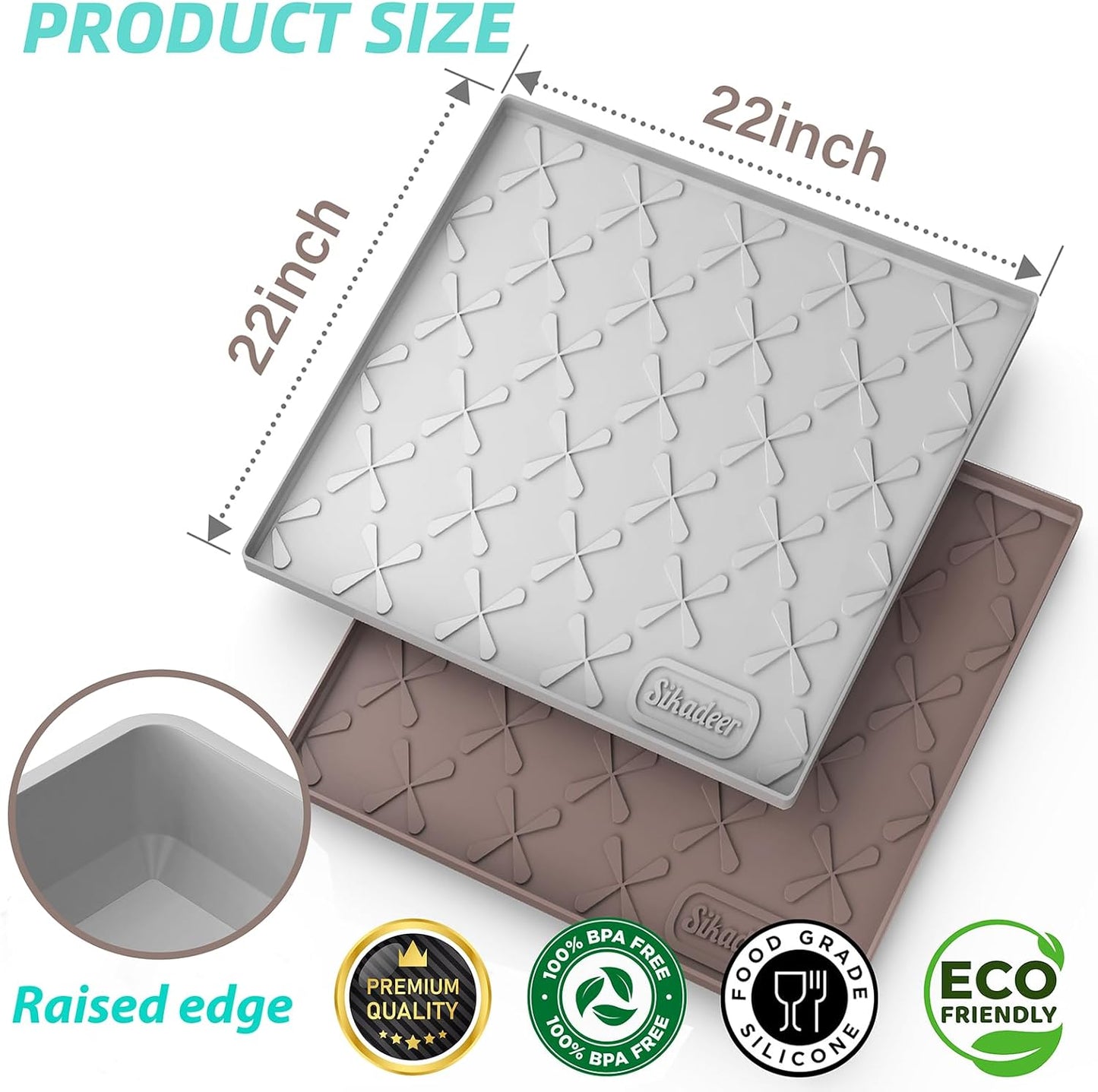 Waterproof Under Sink Mat 34" x 22", Silicone Mat Kitchen liner | BPA-Free Silicone Tray with Raised Lip Protect Cabinets from Leaks, Versatile Home Organizer for Bathroom, Pets, Boots, Floor