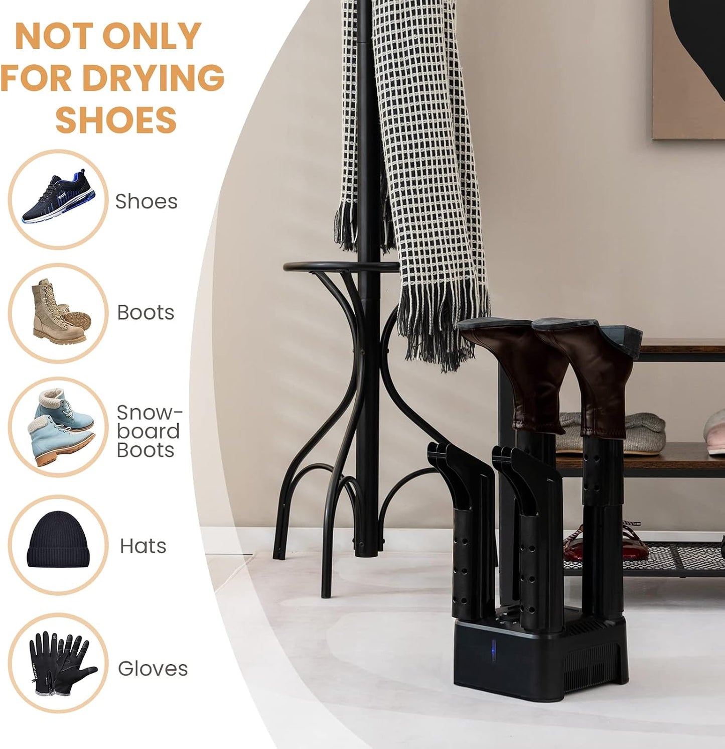 COSTWAY Shoe Dryer, 180 Mins Timer, CETL Standard Noiseless Boot Warmer with Heat Blower for Snow Boot Sneaker Glove Hats, with Detachable Pipes