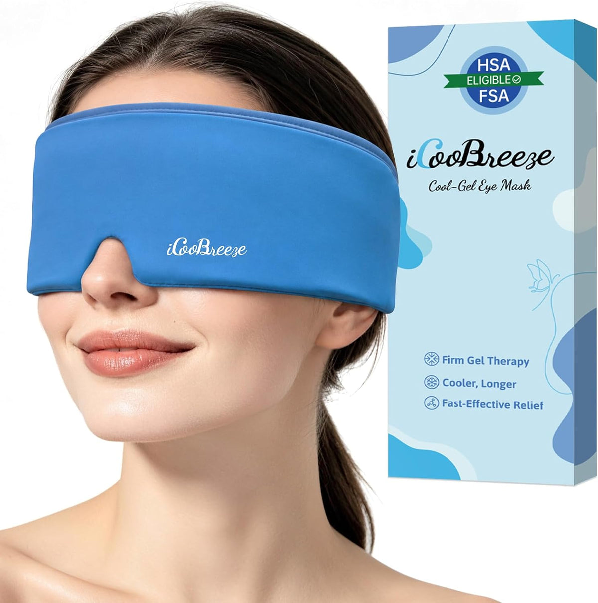 Cooling Eye Mask for Puffy Eyes, FSA Eligible HSA, Headache and Migraine Relief Gel Eye Mask, for Headache, Puffiness, Eye Strain, Reusable Face Ice Pack for Post-Surgery Care, Deep Blue