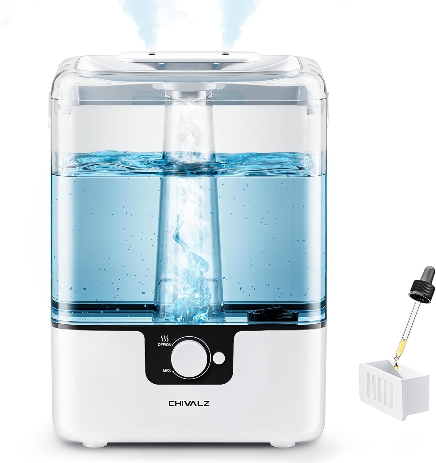 CHIVALZ Humidifiers for Bedroom Large Room, 6L Cool Mist Top Fill Humidifier with Essential Oil Diffuser, 26dB Quiet Ultrasonic Humidifier for Baby Nursery Plants, 50H Runtime Night Light 1 Pack White | Easy to Refill and Clean, Oil Diffuser, Blue