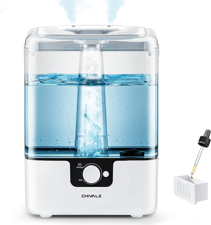 CHIVALZ Humidifiers for Bedroom Large Room, 6L Cool Mist Top Fill Humidifier with Essential Oil Diffuser, 26dB Quiet Ultrasonic Humidifier for Baby Nursery Plants, 50H Runtime Night Light 1 Pack White | Easy to Refill and Clean, Oil Diffuser, Blue