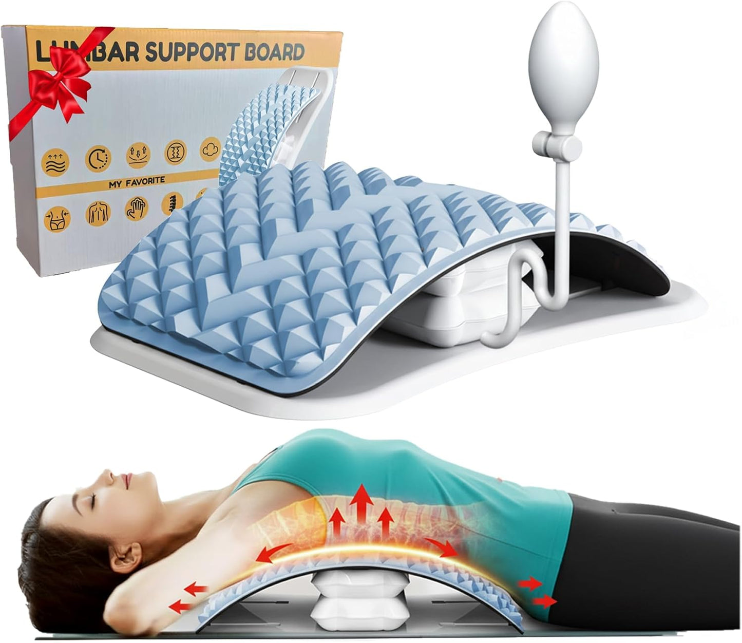 Back Stretcher with Air-Adjustment for Lower Back Pain Relief, Lumbar Support Board with 10 Inch Wide Elastic Panel for Spine Decompression, Multi-Level Back Cracker for Posture Improve & Scoliosis