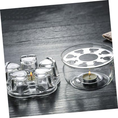LABRIMP Heart-Shaped Glass Base for Teapot Stylish Insulated Heating Design for Warm Tea Multi-Functional Candle Holder Safe and Elegant Accessory